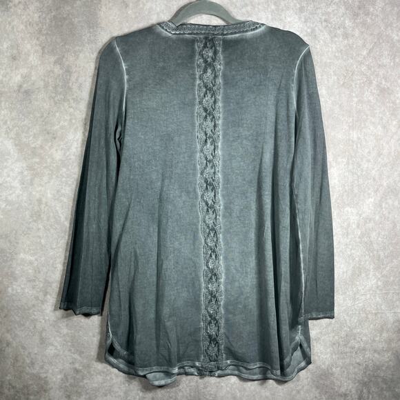 Soft Surroundings Tunic Top Womens Medium Gray Embroidered Long Sleeve Boho‎ - Picture 4 of 8